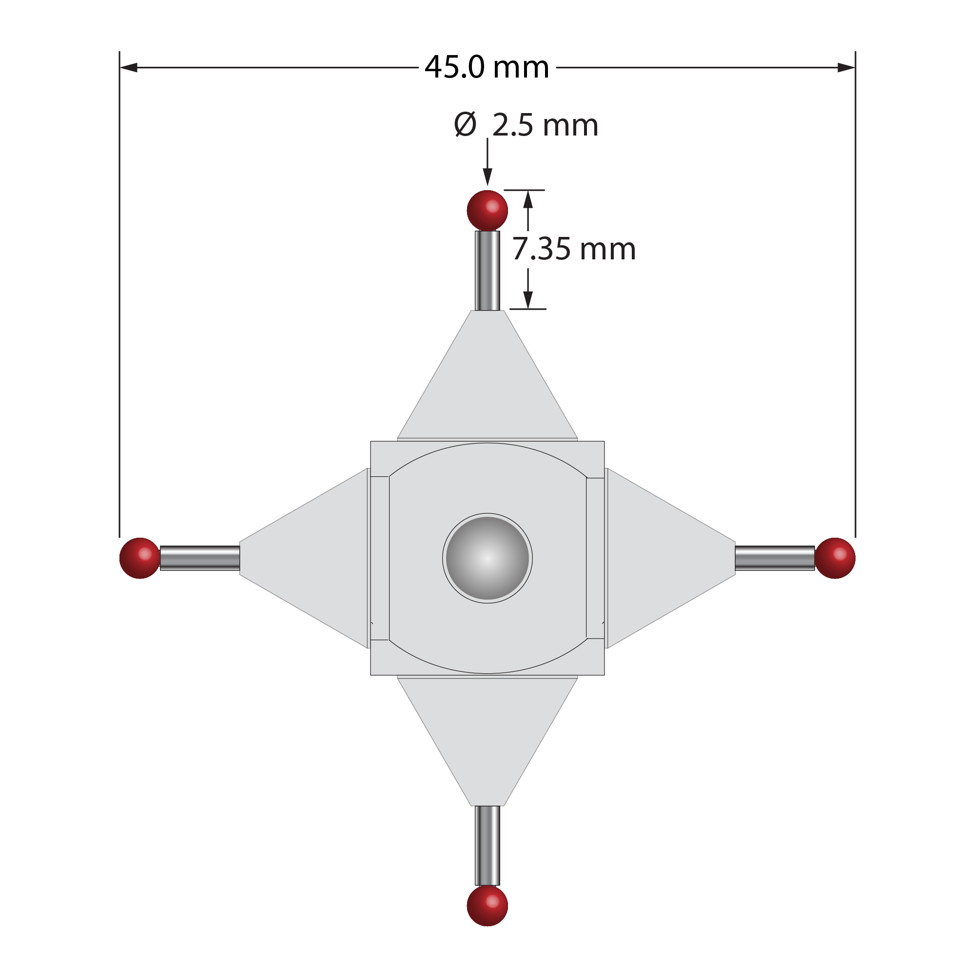 WMS-2545 M5 cube star with four 2.5mm ruby balls, carbide stems, and aluminum body.