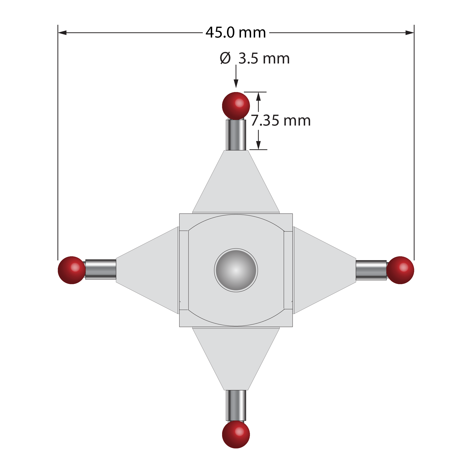 WMS-3545 M5 cube star with four 3.5mm ruby balls, carbide stems, and aluminum body by Q-Mark Manufacturing, Inc.