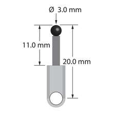 XXT-3020-L-SN M3 3.0mm silicon nitride stylus with carbon fiber stem and titanium base, 20mm long.