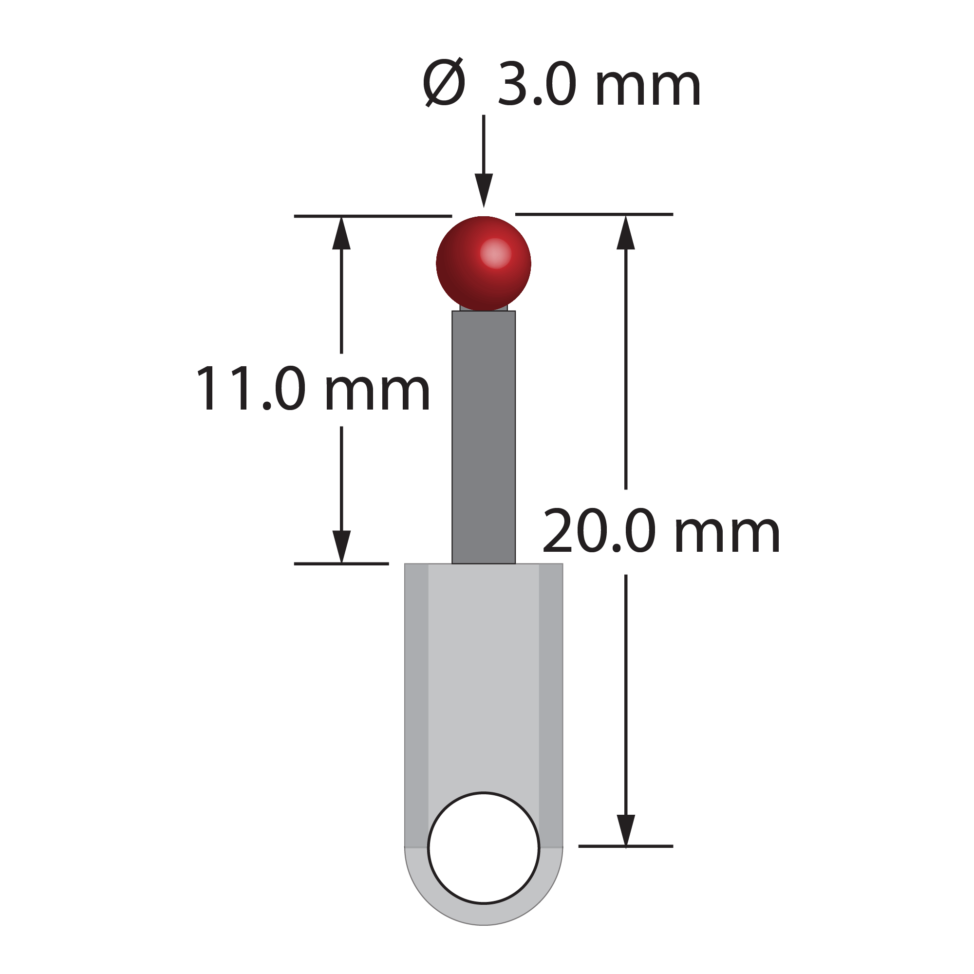 XXT-3020-L M3 stylus with ruby ball, carbon fiber stem, and titanium base, 20mm long by Q-Mark Manufacturing, Inc.