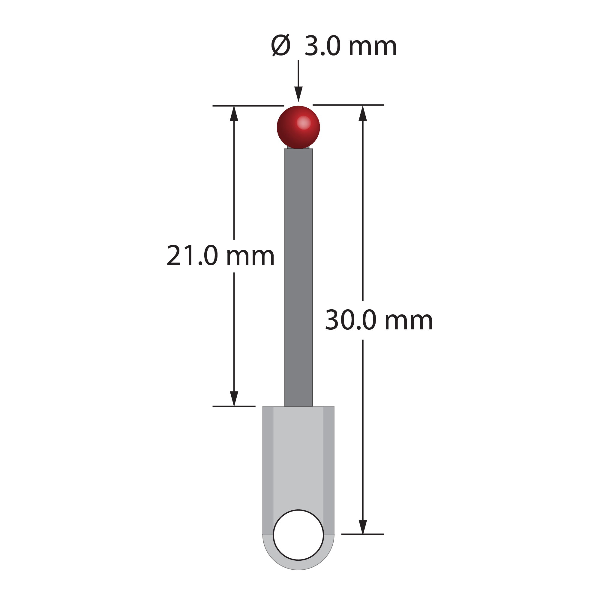 XXT-3030-L M3 stylus with 3.0mm ruby ball, carbon fiber stem, and titanium base, 30.0mm long by Q-Mark Manufacturing, Inc.
