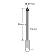 XXT-3040-L-SN M3 stylus with 3.0mm silicon nitride ball, carbon fiber stem, and titanium base, 40mm long.