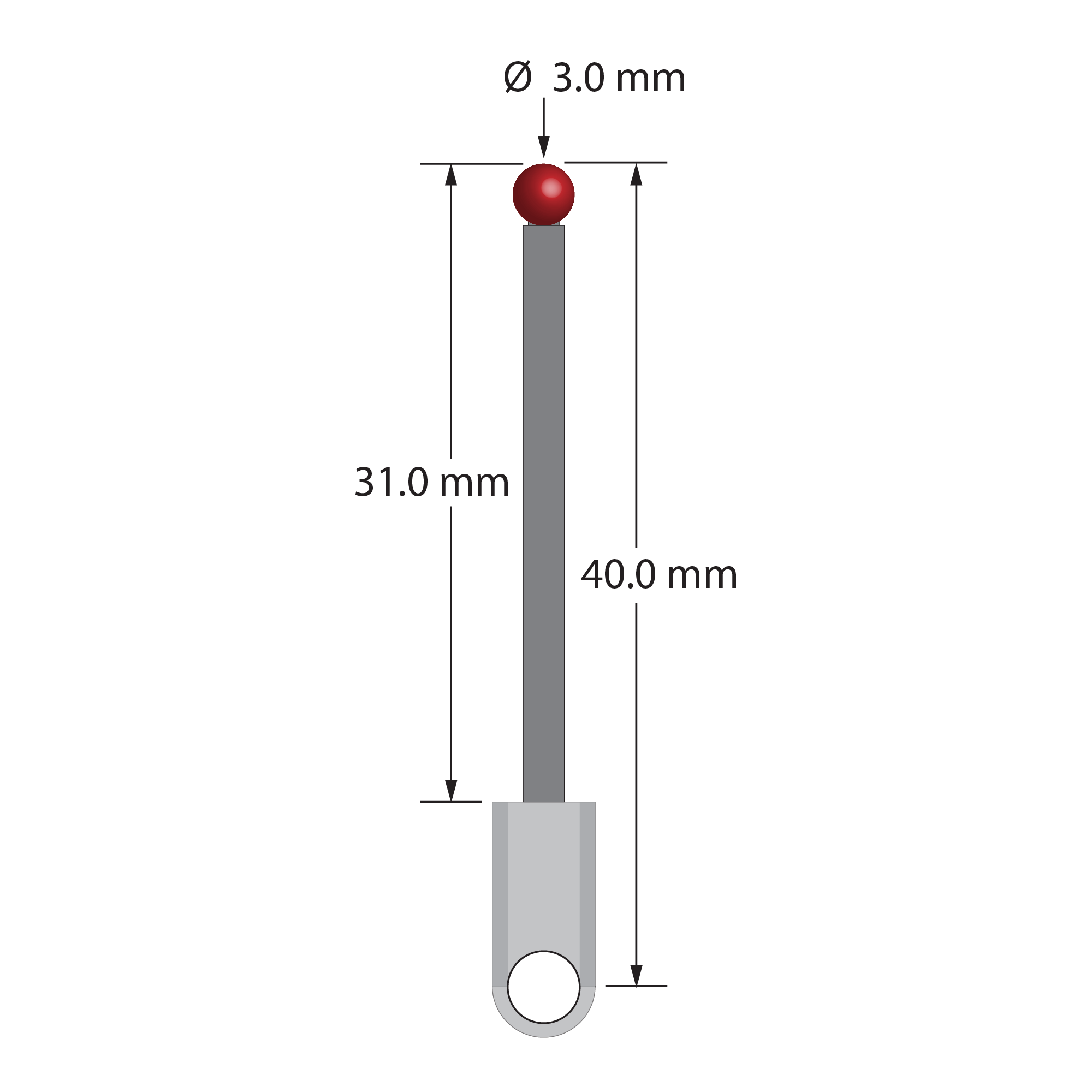 XXT-3040-L M3 stylus with 3.0mm ruby ball, carbon fiber stem, and titanium base, 30.0mm long by Q-Mark Manufacturing, Inc.