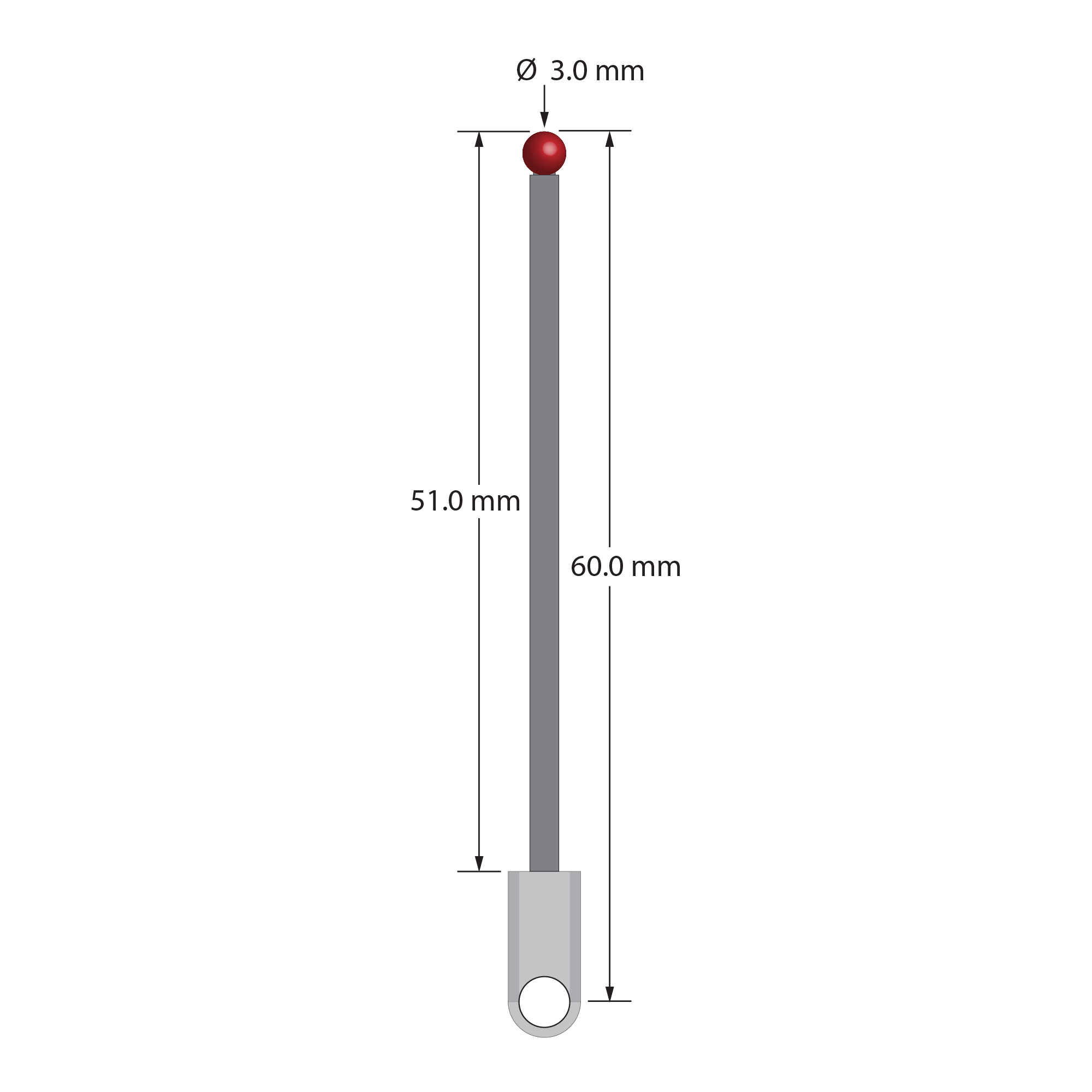 XXT-3060-L M3 stylus with 3.0mm ruby ball, carbon fiber stem, and titanium base, 60.0mm long by Q-Mark Manufacturing, Inc.