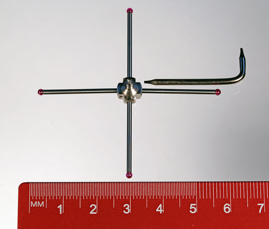 XXT-4STR-15-PF 4-way star holder for 1.5mm styli, M3 conical receiver, stainless steel.