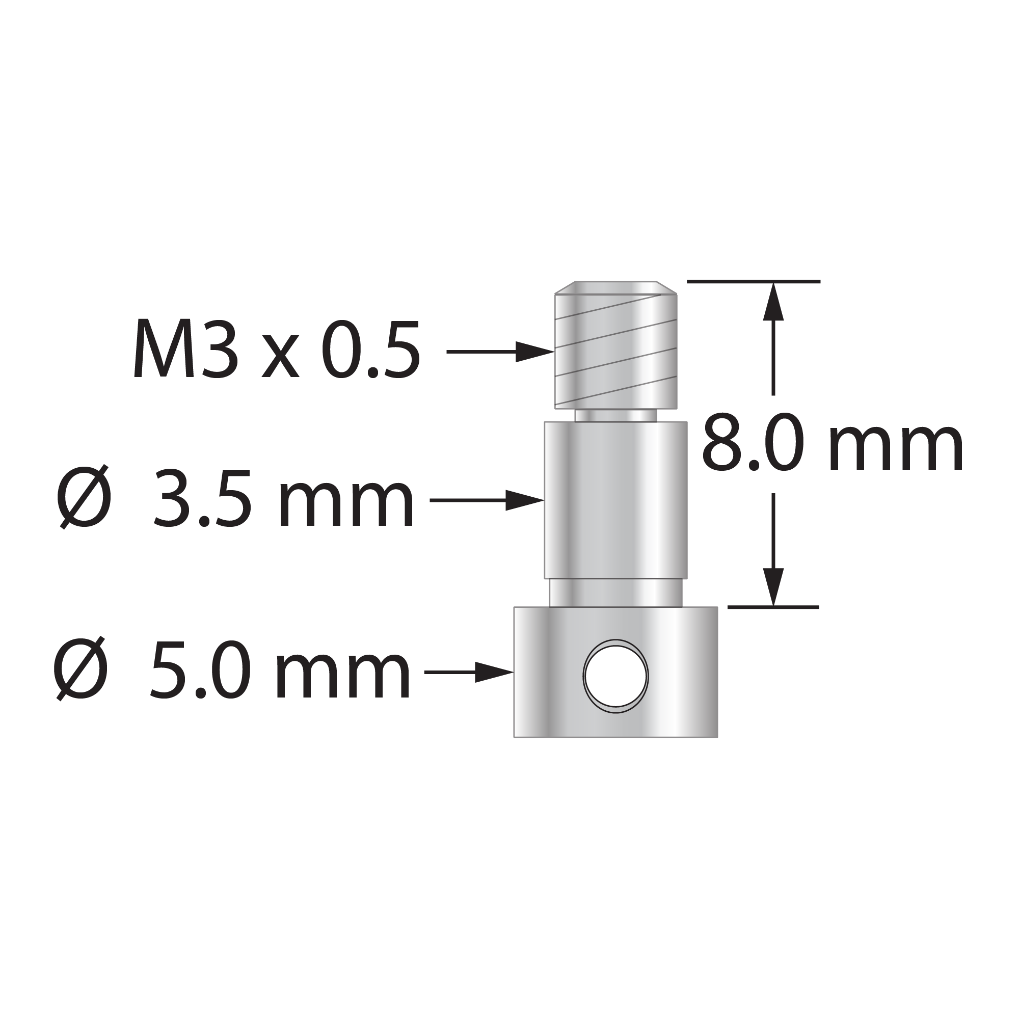 M3 clamping screw. Titanium. Used to assemble cubes or knuckle joints to adapter plates. Weight is 0.48 gram. Compare to Zeiss 626103-6110-004.