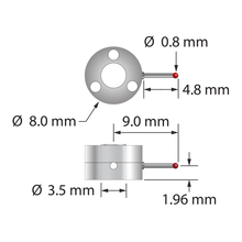 Single-side star stylus with 0.8 mm diameter ruby ball, stepped carbide stem, and two-piece clamping titanium hub. Minor stem diameter is 0.6 mm, major diameter is 1.0 mm. Assembled stylus weight is 0.89 gram. Compare to Zeiss 626103-0080-418.