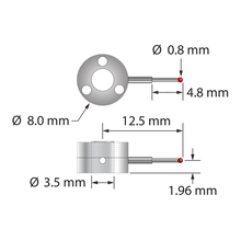 Single-side star stylus with 0.8 mm diameter ruby ball, stepped carbide stem, and two-piece clamping titanium hub. Minor stem diameter is 0.6 mm, major diameter is 1.0 mm. Assembled stylus weight is 0.92 gram. Compare to Zeiss 626103-0080-425.