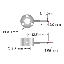 Single-side star stylus with 1.0 mm diameter ruby ball, stepped carbide stem, and two-piece clamping titanium hub. Minor stem diameter is 0.8 mm, major diameter is 1.0 mm. Assembled stylus weight is 0.91 gram. Compare to Zeiss 626103-0100-425.