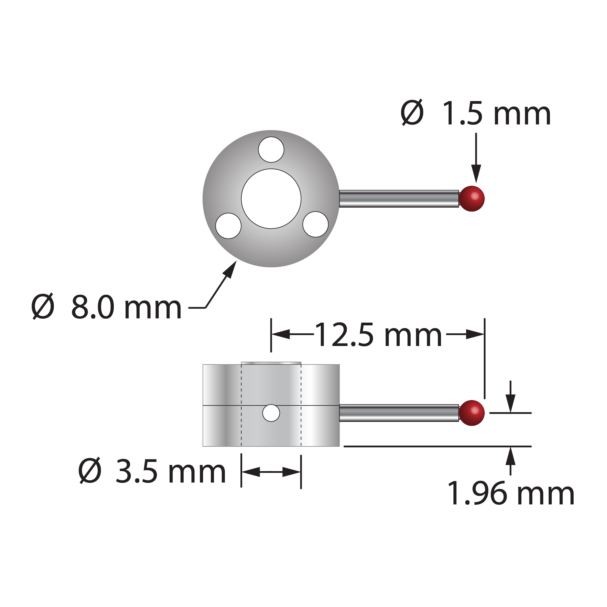 XXT-LSTR-1512.5 star stylus, 1.5mm ruby ball, carbide stem, titanium hub by Q-Mark Manufacturing, Inc.