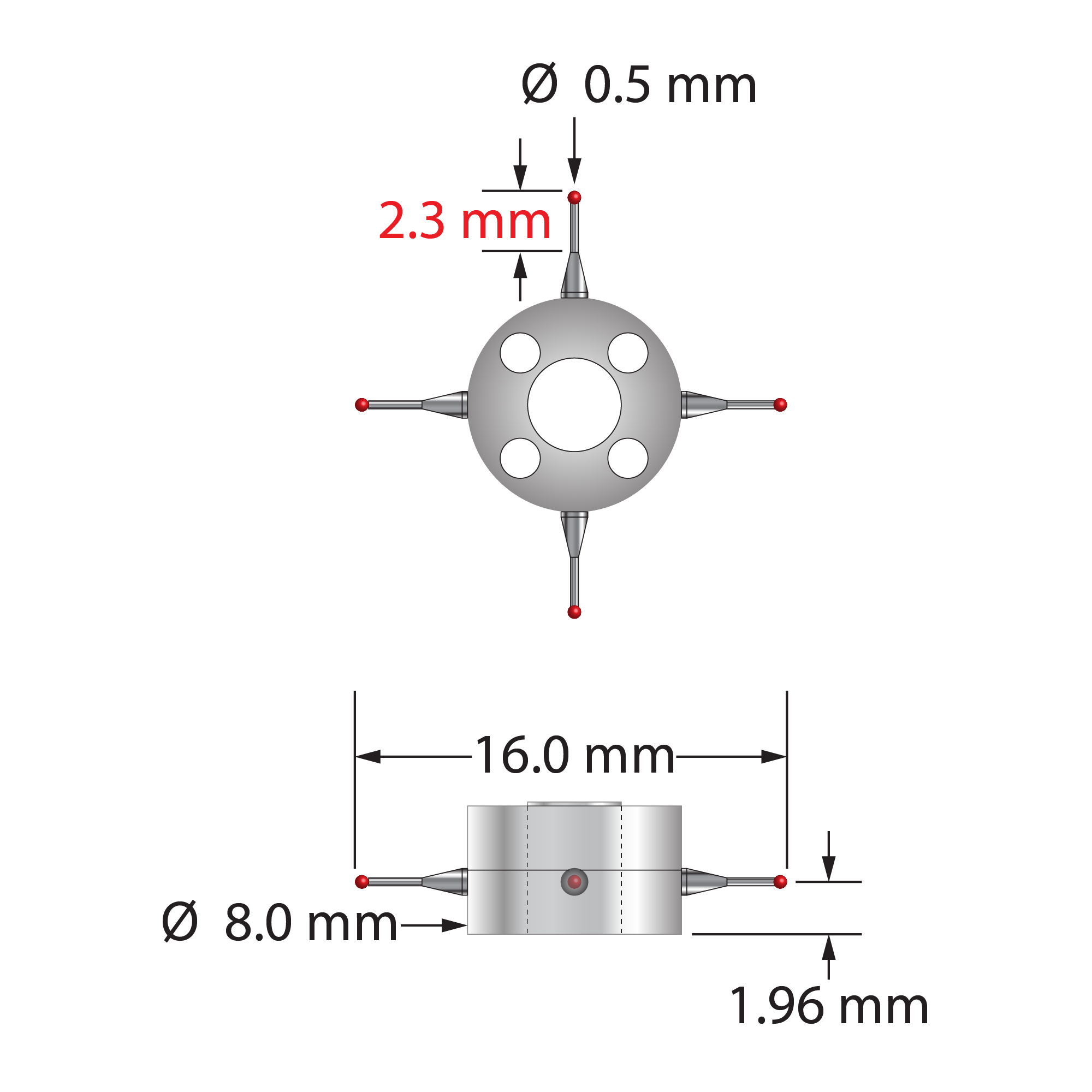 XXT-STR-0516 star stylus with 0.5mm ruby balls and carbide stems by Q-Mark Manufacturing, Inc.
