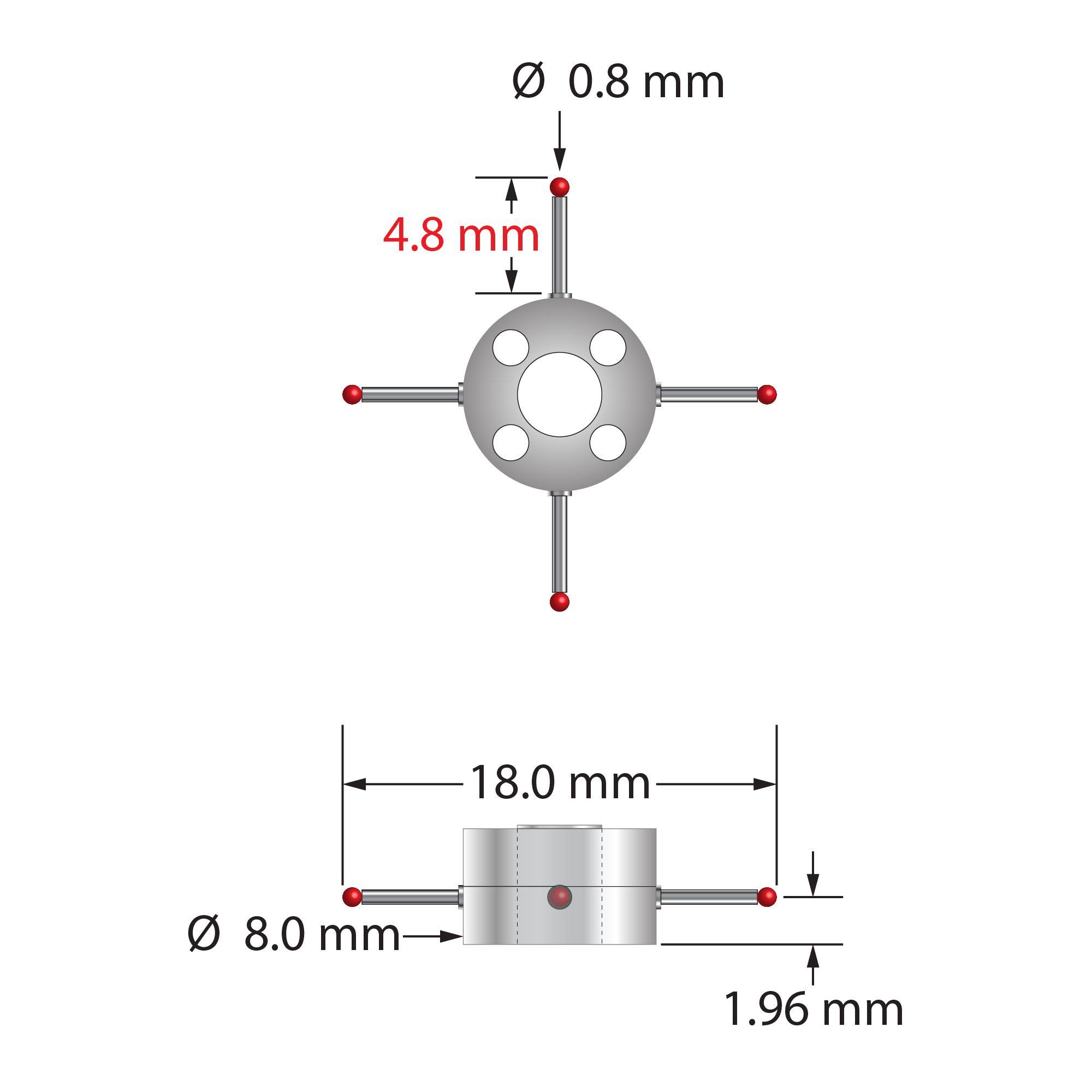 XXT-STR-0818 star stylus, 0.8mm ruby balls, carbide stems, titanium hub by Q-Mark Manufacturing, Inc.