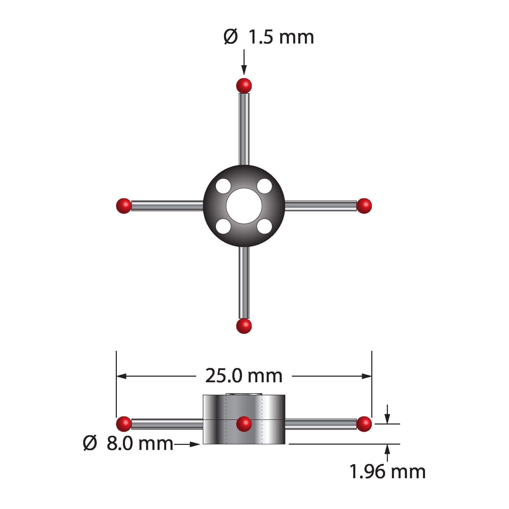 XXT-STR-1525 star stylus with 1.5mm ruby balls, carbide stems, and titanium hub by Q-Mark Manufacturing, Inc.