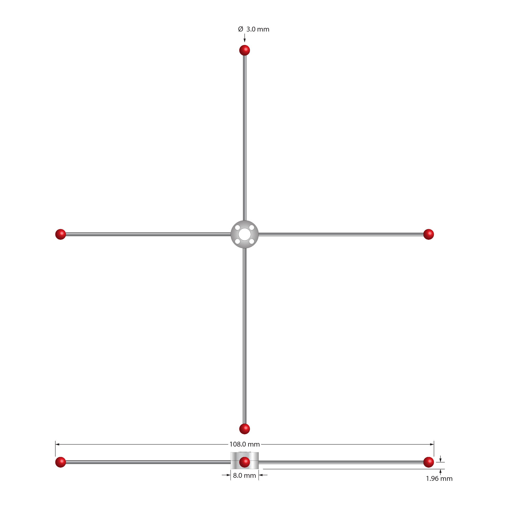 XXT-STR-30108 star stylus with 3.0mm ruby balls, carbide stems, and titanium hub by Q-Mark Manufacturing, Inc.