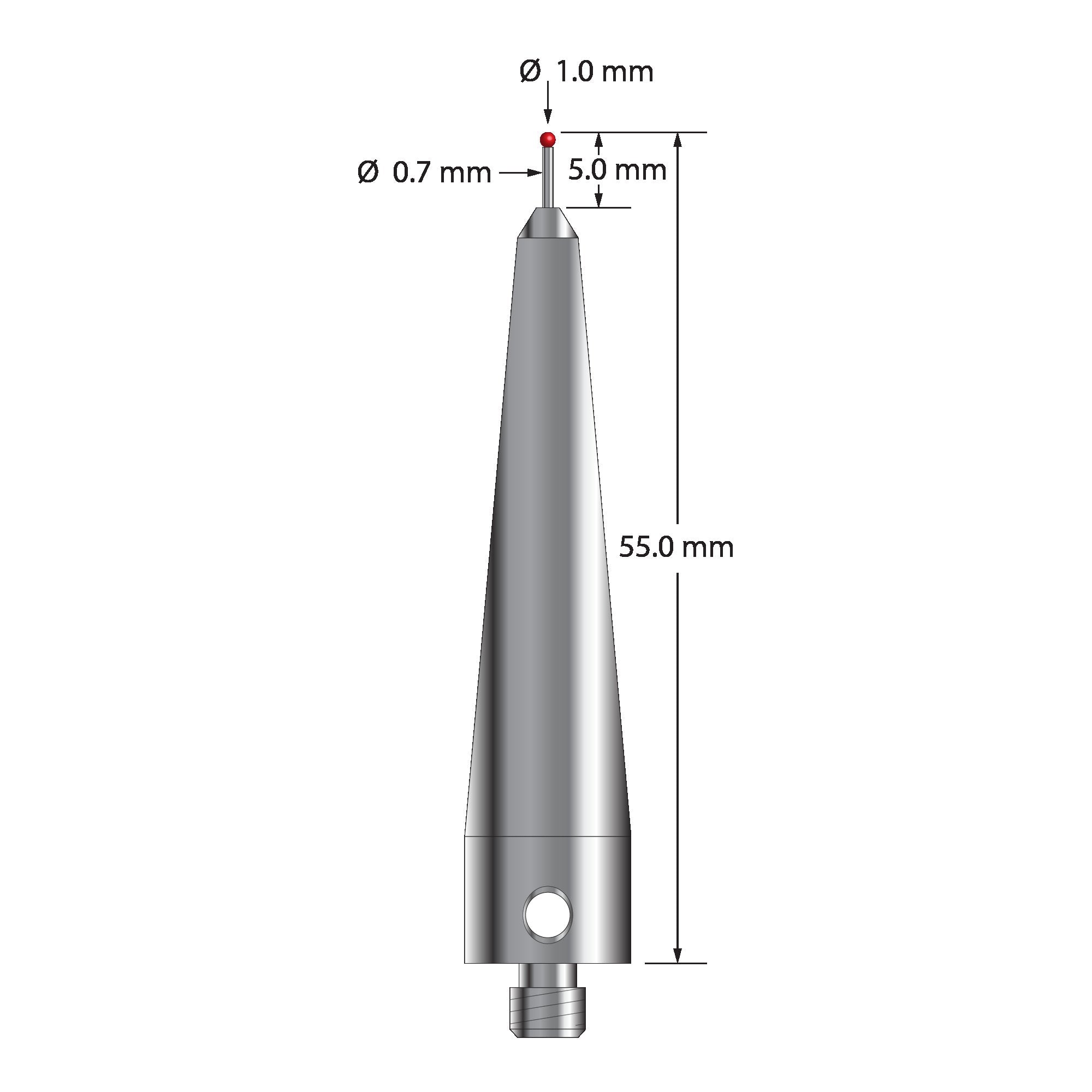 ACR-1055 M5 stylus with 1.0mm ruby ball, carbide stem, and tapered stainless steel base by Q-Mark Manufacturing, Inc.
