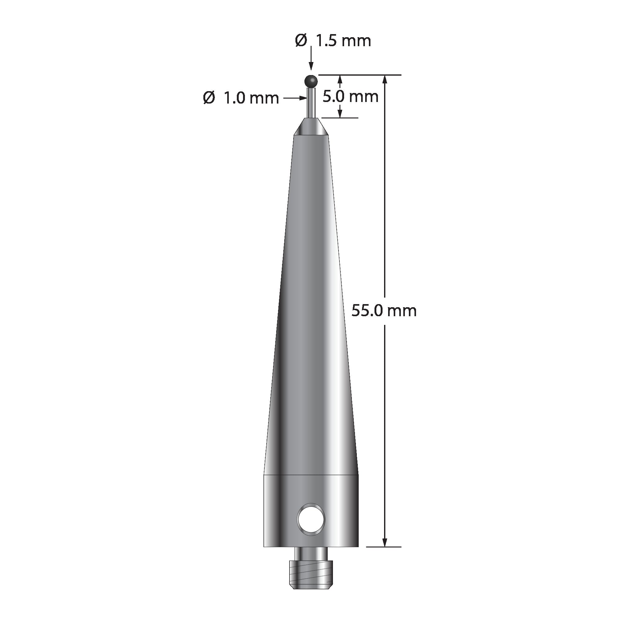 ACR-1555-SN M5 stylus with 1.5mm silicon nitride ball and stainless steel base, 55mm long by Q-Mark Manufacturing, Inc.