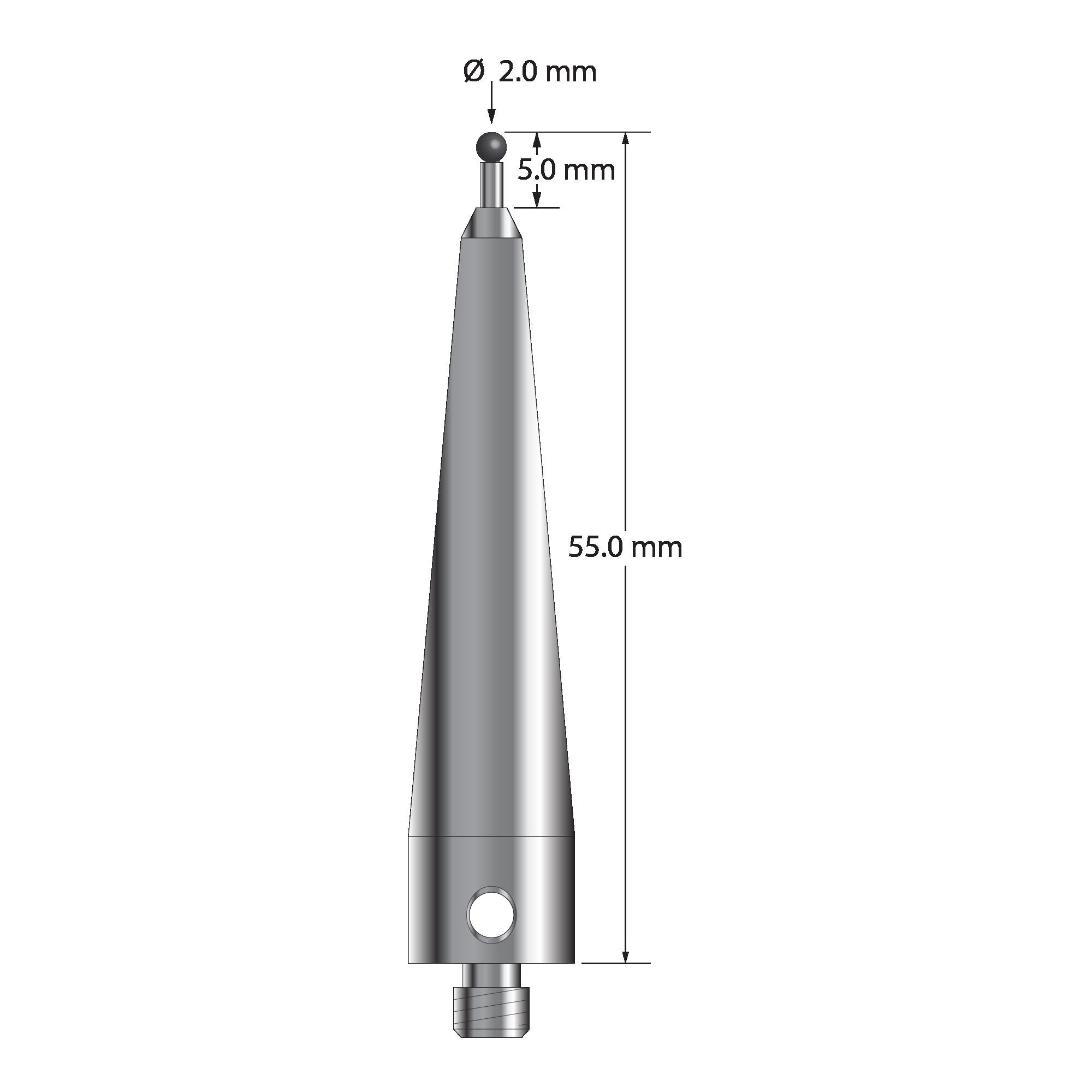 ACR-2055-SN M5 2.0mm silicon nitride stylus with carbide stem and stainless steel base by Q-Mark Manufacturing, Inc.