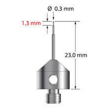 AFG-0323-C M5 stylus with 0.3mm carbide ball, stainless steel base, 23.0mm long by Q-Mark Manufacturing, Inc.
