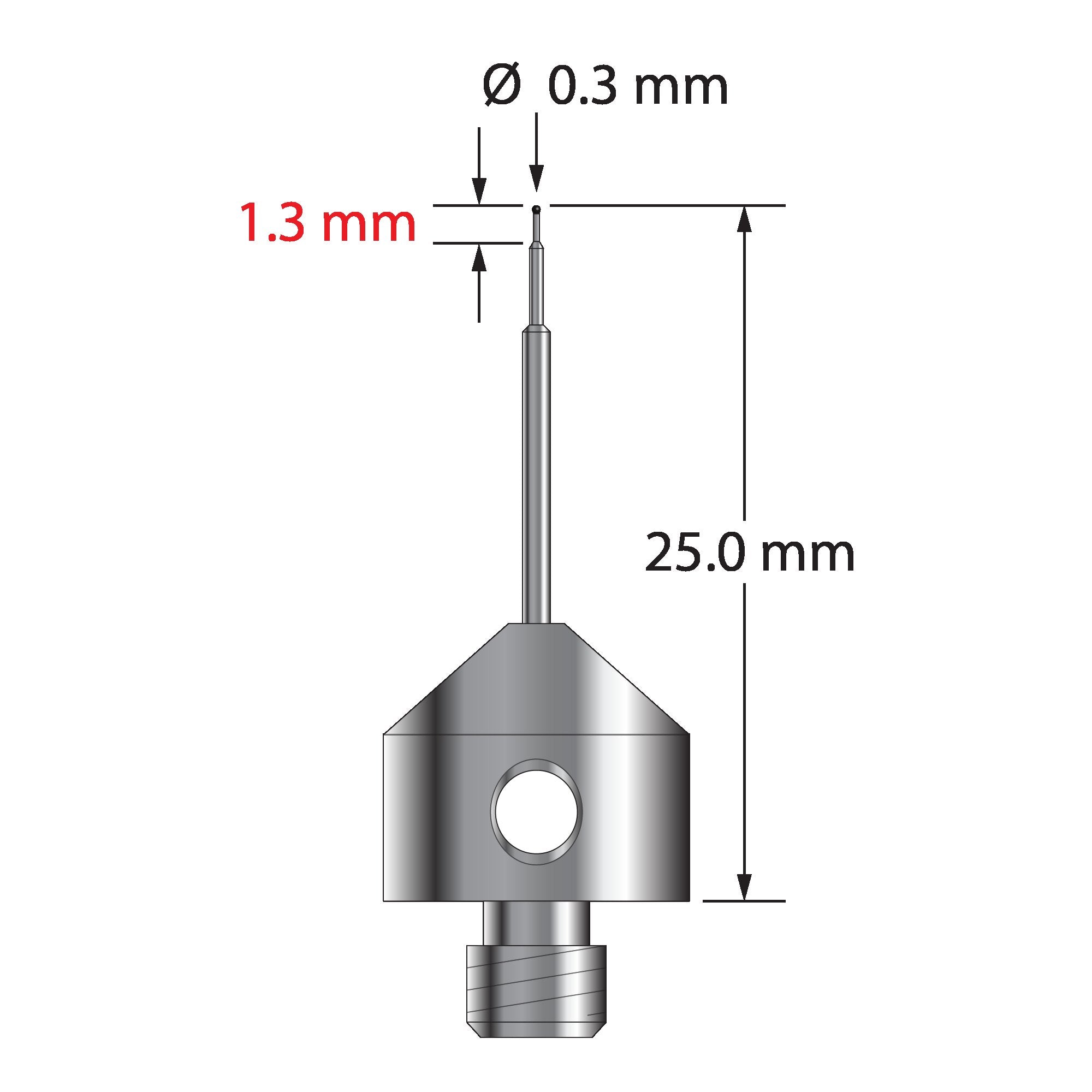 AFG-0325-C M5 0.3mm carbide ball stylus with stainless steel base, 25mm long by Q-Mark Manufacturing, Inc.