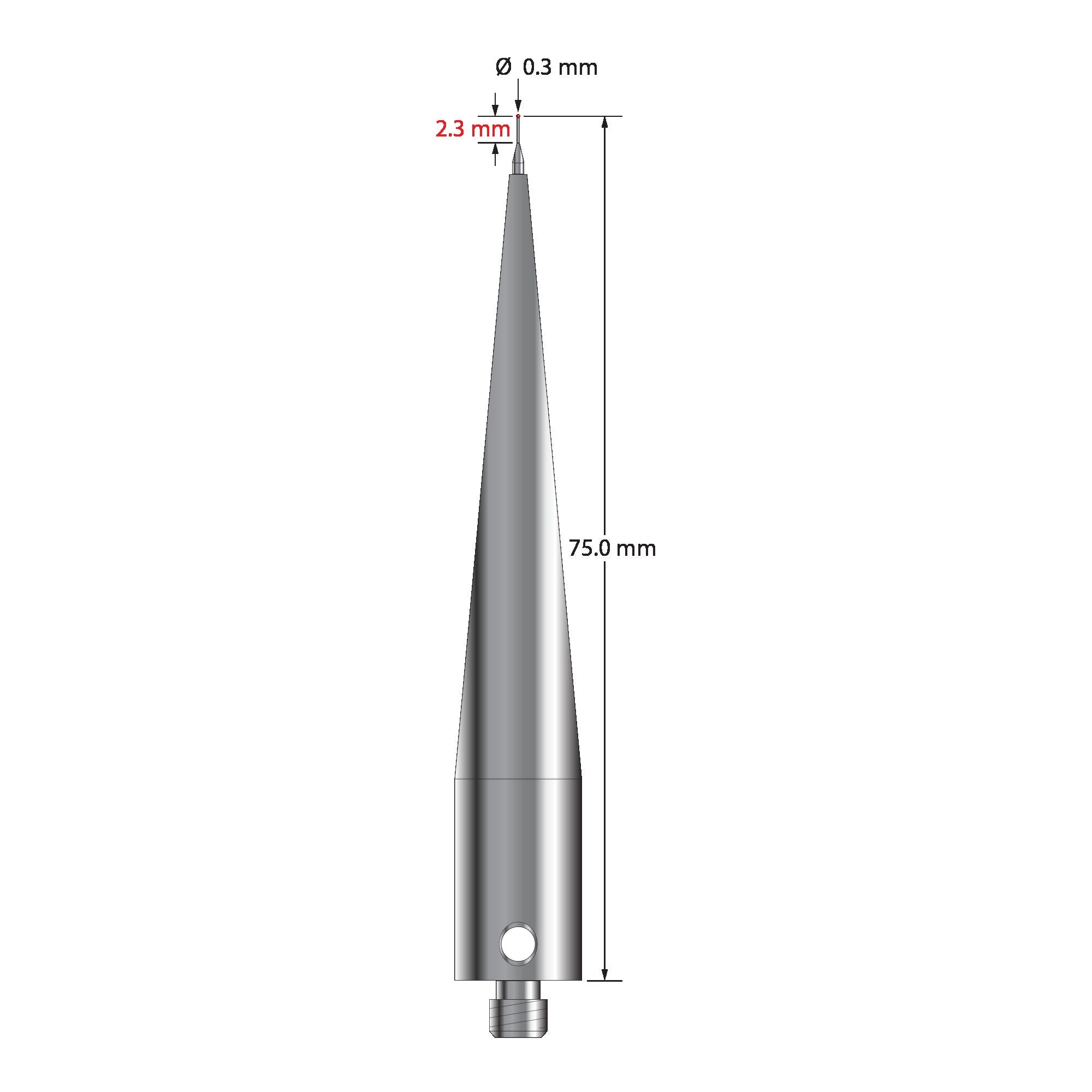 AFG-0375-03 M5 stylus with 0.3mm ruby ball, carbide stem, and stainless steel base by Q-Mark Manufacturing, Inc.