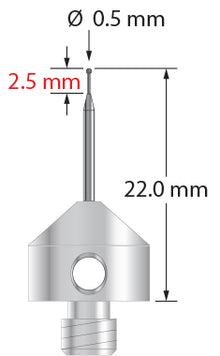 AFG-0522-SN M5 stylus with 0.5mm silicon nitride ball, tapered carbide stem, and stainless steel base.