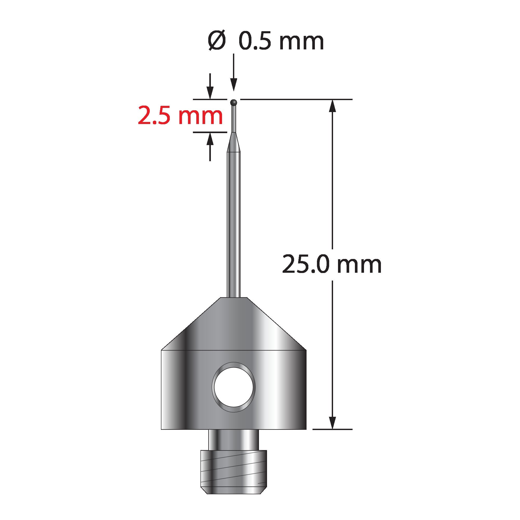 AFG-0525-SN M5 stylus with 0.5mm silicon nitride ball and stainless steel base, 25mm long by Q-Mark Manufacturing, Inc.
