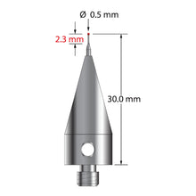 AFG-0530-04 M5 stylus with 0.5mm ruby ball, tapered carbide stem, stainless steel base by Q-Mark Manufacturing, Inc.