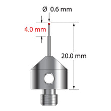 AFG-0620 M5 stylus with 0.6mm ruby ball, stepped carbide stem, and stainless steel base, 20.0mm long by Q-Mark Manufacturing, Inc.