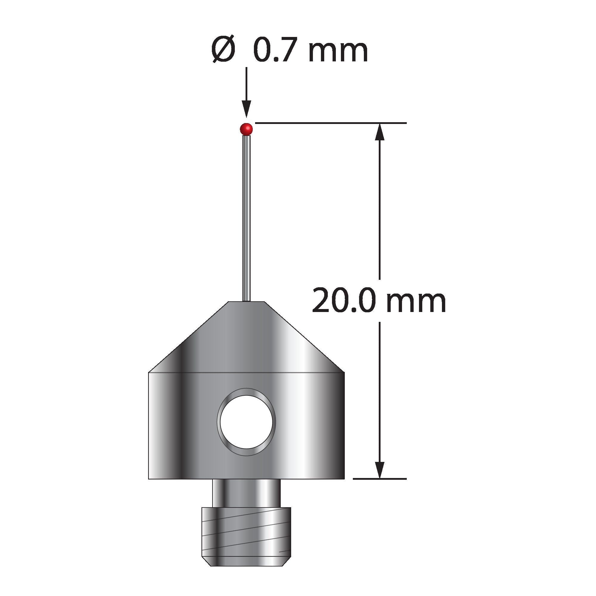 AFG-0720 M5 stylus with 0.7mm ruby ball, carbide stem, and stainless steel base, 20mm long by Q-Mark Manufacturing, Inc.