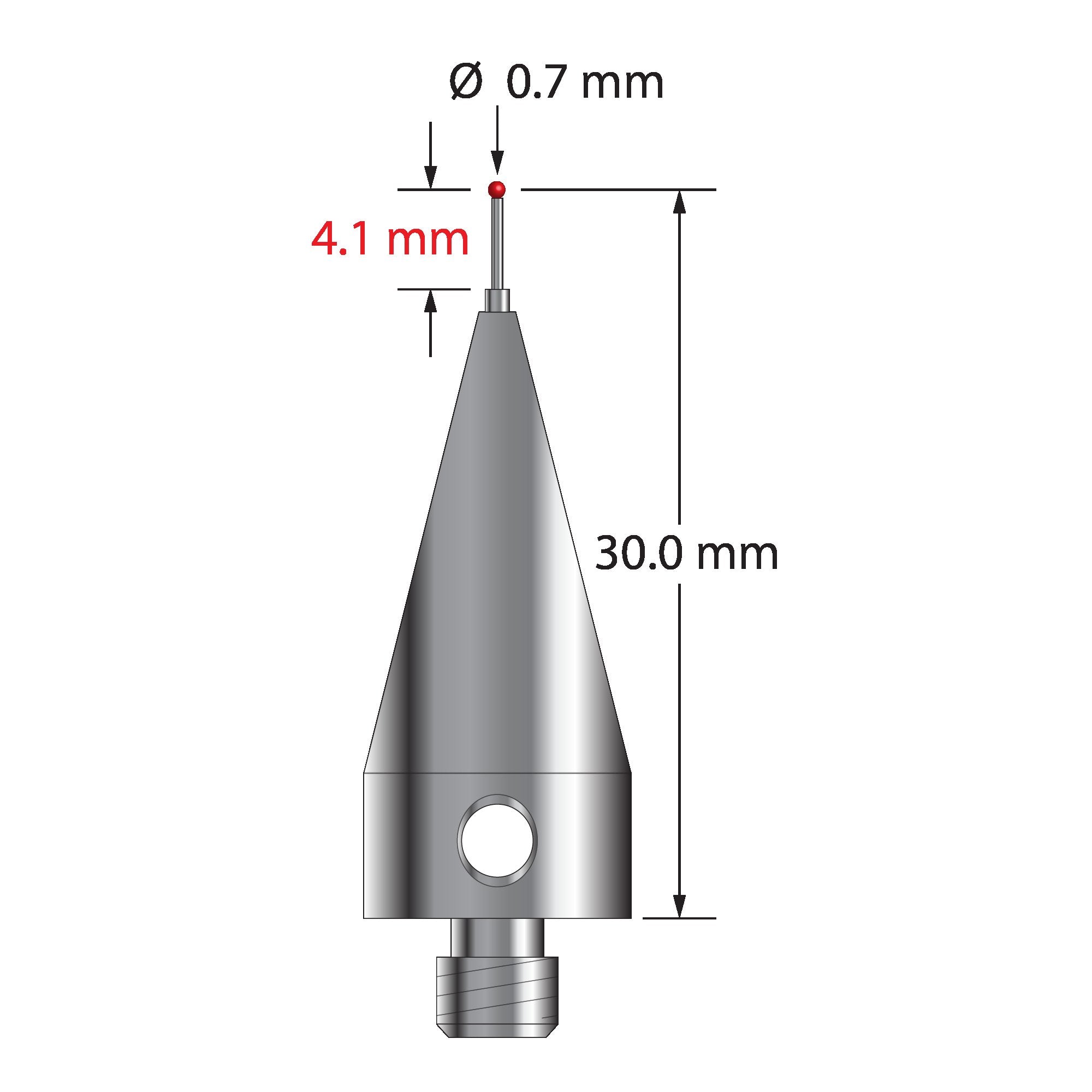 AFG-0730-05 M5 stylus with 0.7mm ruby ball, carbide stem, and stainless steel base by Q-Mark Manufacturing, Inc.