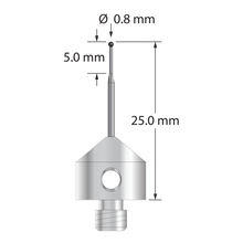 AFG-0825-L5-SN M5 stylus with 0.8mm silicon nitride ball, tapered carbide stem, and stainless steel base by Q-Mark Manufacturing, Inc.