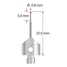 AFG-0825-L5 M5 stylus with 0.8mm ruby ball, tapered carbide stem, stainless steel base, 25mm long by Q-Mark Manufacturing, Inc.