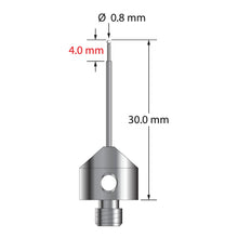 AFG-0830-Z M5 stylus with 0.8mm zirconia ball, stepped carbide stem, and stainless steel base.
