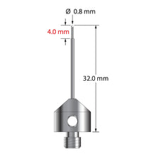 AFG-0832-Z M5 stylus with 0.8mm zirconia ball, carbide stem, and stainless steel base, 32mm long.