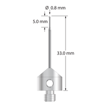AFG-0833-L5-Z M5 stylus with 0.8mm zirconia ball, tapered carbide stem, and stainless steel base, 33mm long by Q-Mark Manufacturing, Inc.