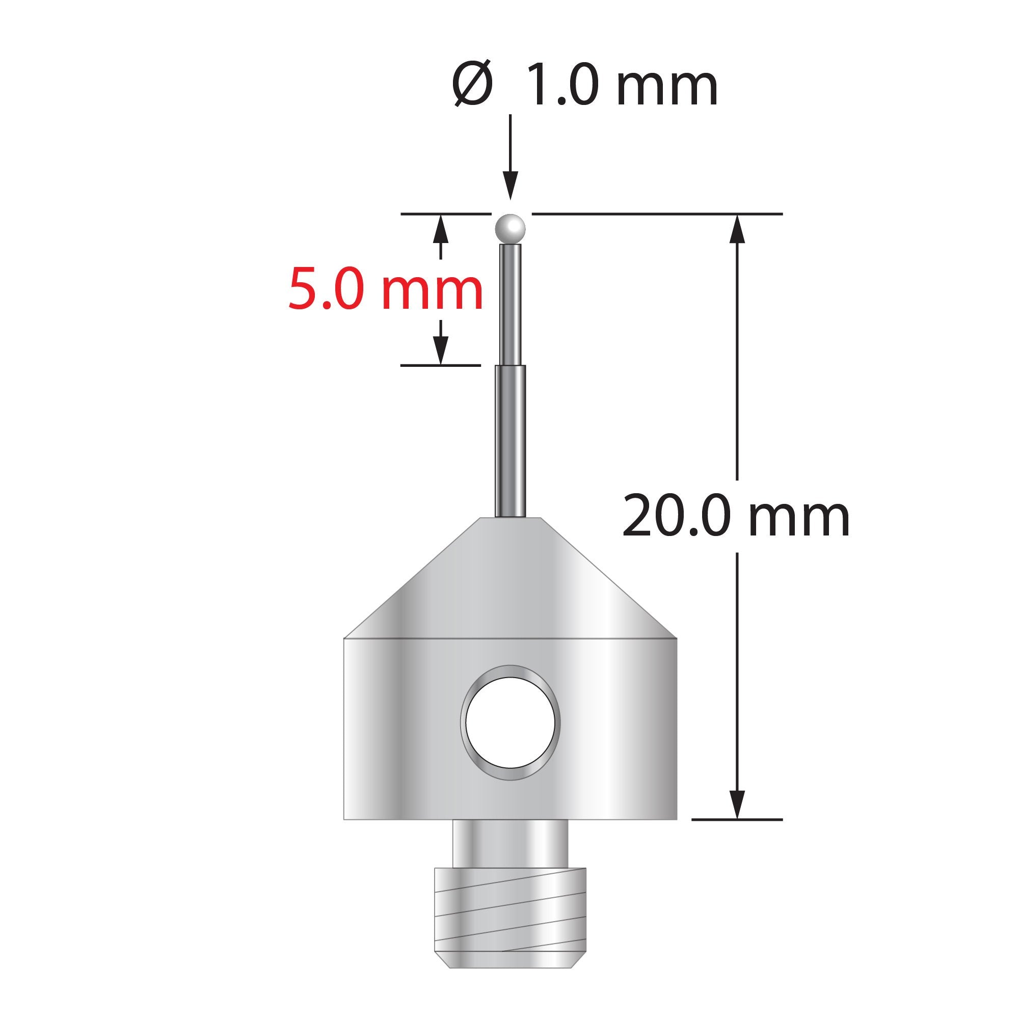 AFG-1020-L-Z M5 stylus with 1.0mm zirconia ball, carbide stem, and aluminum base by Q-Mark Manufacturing, Inc.