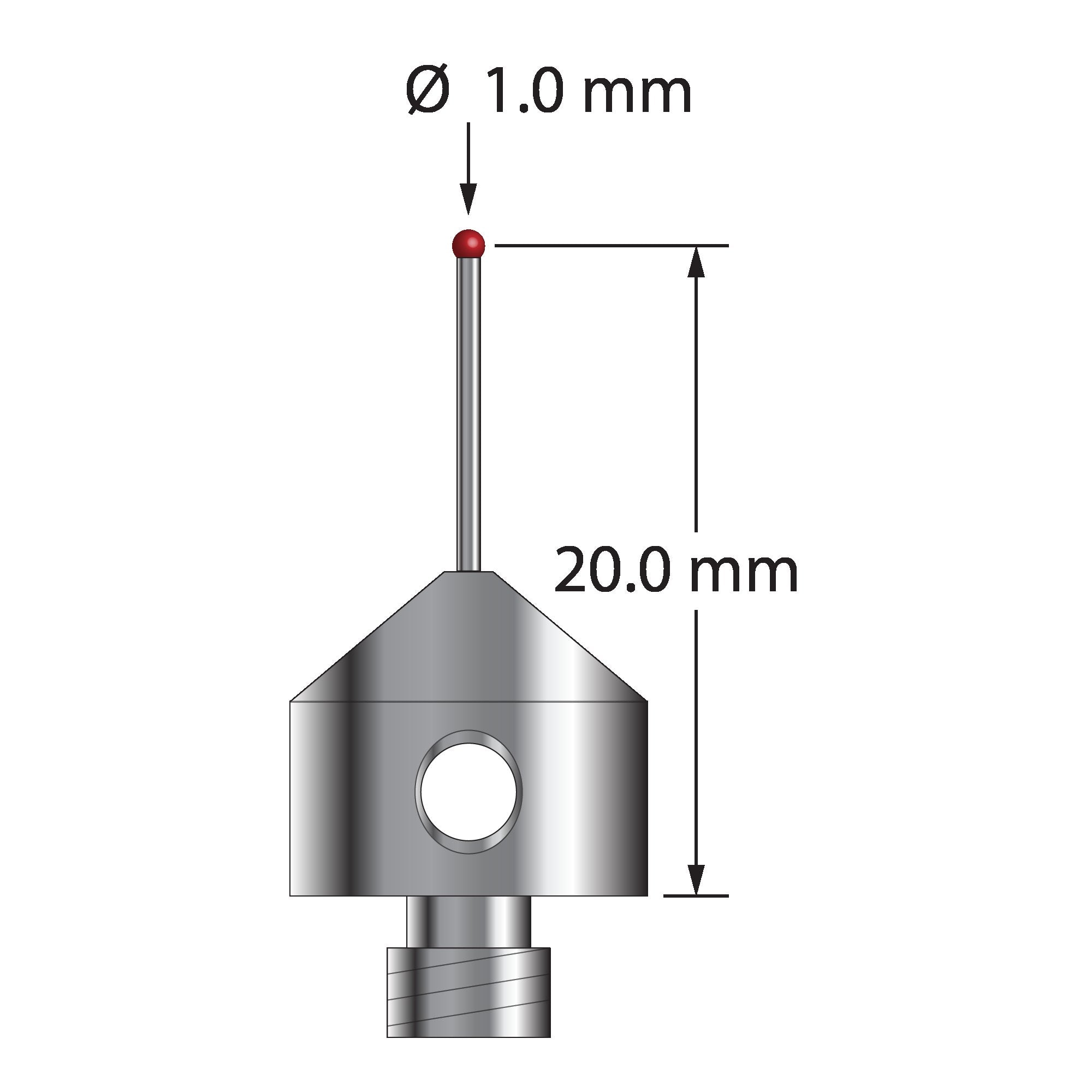 AFG-1020.5-DS.7 M5 stylus with 1.0mm ruby ball, carbide stem, and stainless steel base, 20.0mm long by Q-Mark Manufacturing, Inc.