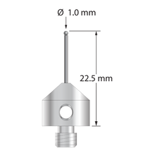 AFG-1022.5-DS.8-D M5 stylus with 1.0mm solid diamond sphere, carbide stem, and stainless steel base.
