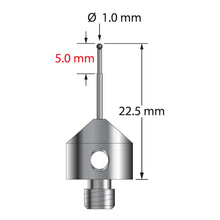 AFG-1022.5-SN M5 stylus with 1.0mm silicon nitride ball, stepped carbide stem, and stainless steel base.