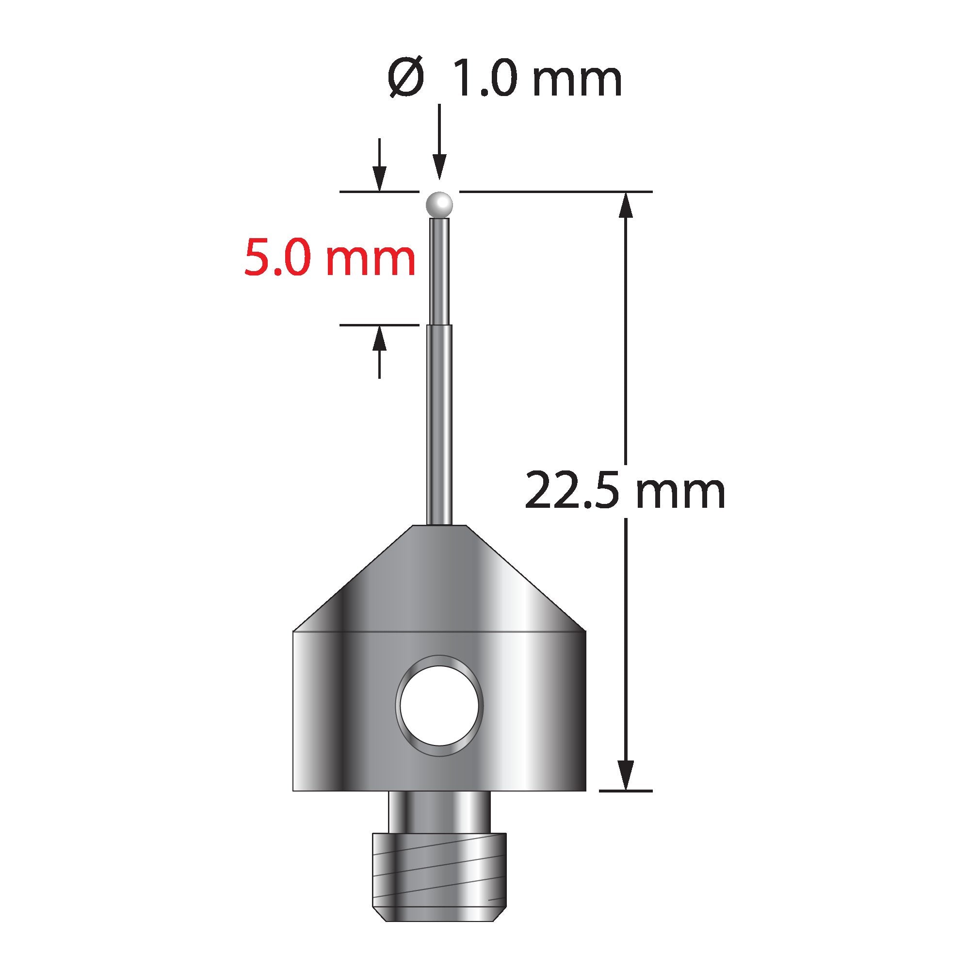 AFG-1022.5-Z M5 stylus with 1.0mm zirconia ball, carbide stem, and stainless steel base, 22.5mm long by Q-Mark Manufacturing, Inc.