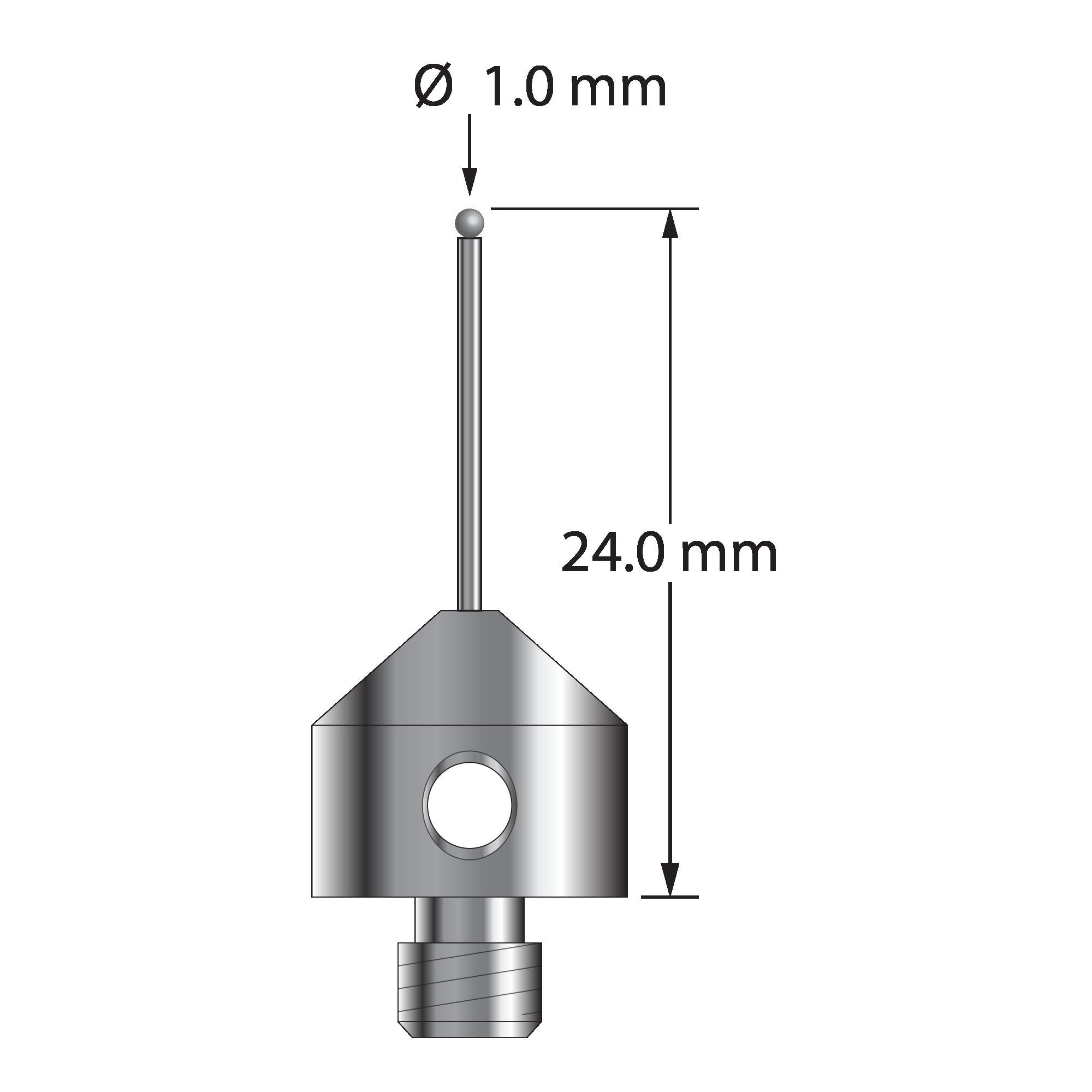 AFG-1024-DS.8-D M5 stylus with 1.0mm solid diamond sphere, carbide stem, and stainless steel base, 24.0mm long by Q-Mark Manufacturing, Inc.