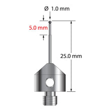 AFG-1025-SN M5 1.0mm silicon nitride ball stylus, stepped carbide stem, stainless steel base, 25.0mm long by Q-Mark Manufacturing, Inc.