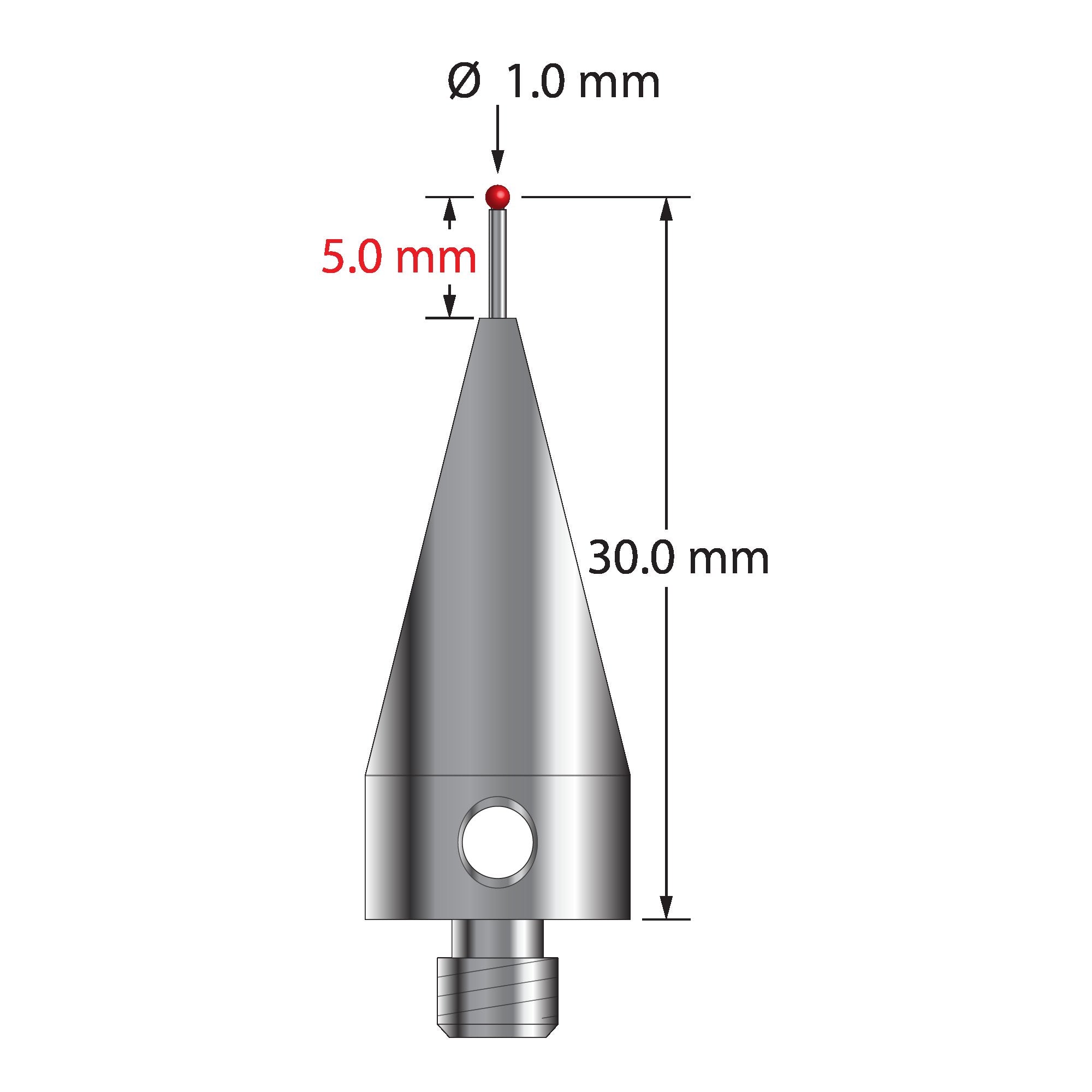 AFG-1030-06 M5 stylus with 1.0mm ruby ball, carbide stem, and stainless steel base by Q-Mark Manufacturing, Inc.