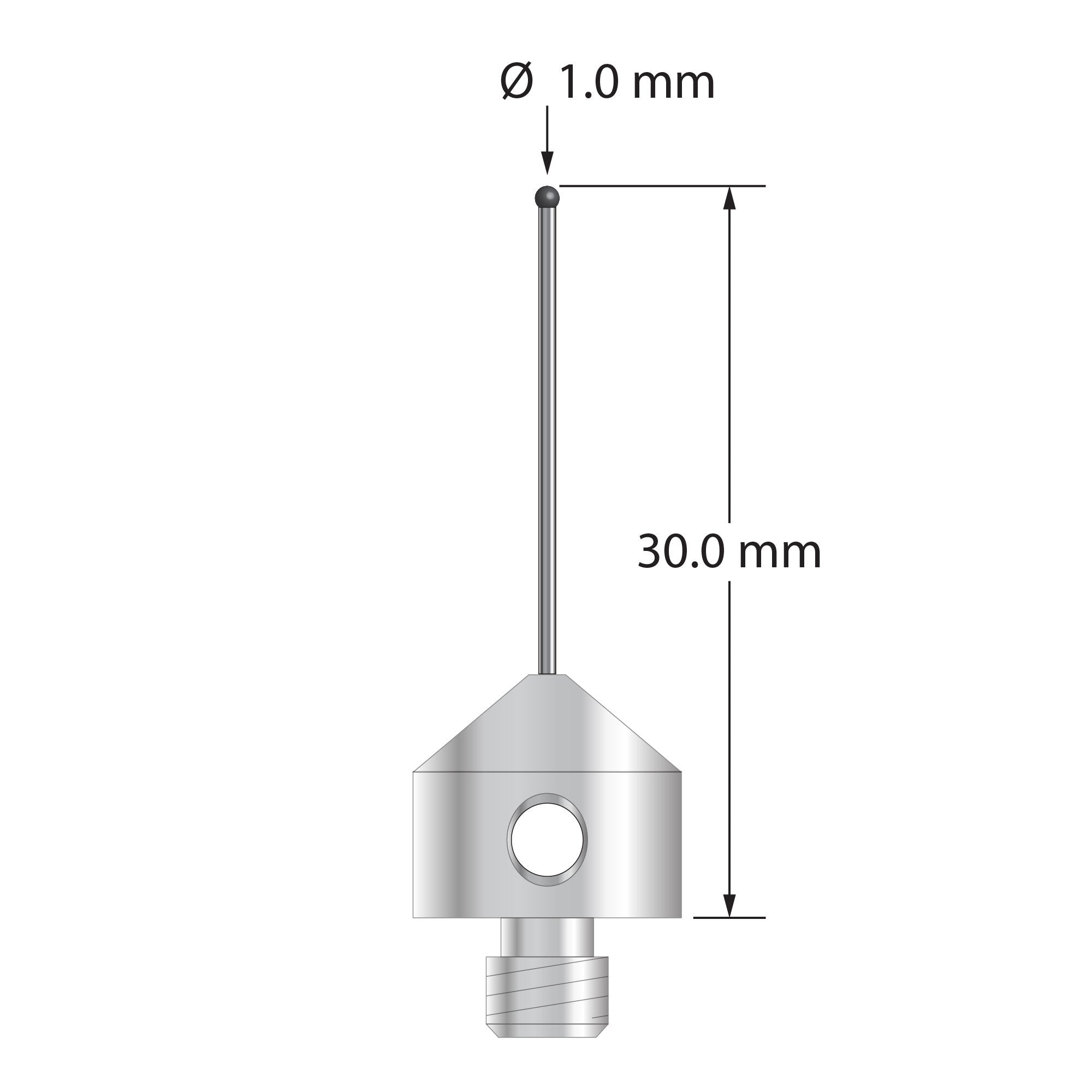 AFG-1030-DS.7-SN M5 stylus with 1.0mm silicon nitride ball, carbide stem, and stainless steel base.