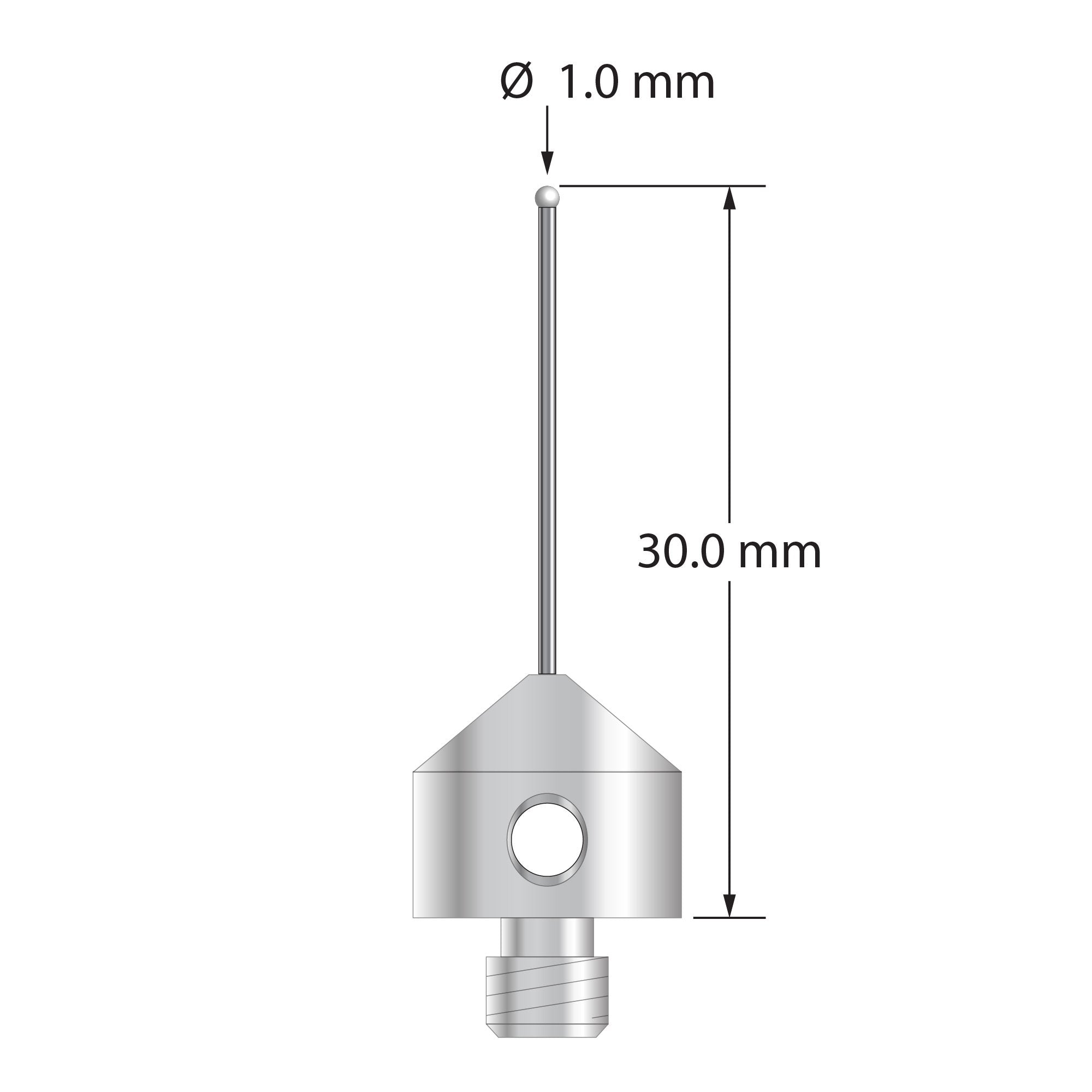 AFG-1030-DS.7-Z M5 stylus with 1.0mm zirconia ball, carbide stem, and stainless steel base, 30.0mm long by Q-Mark Manufacturing, Inc.