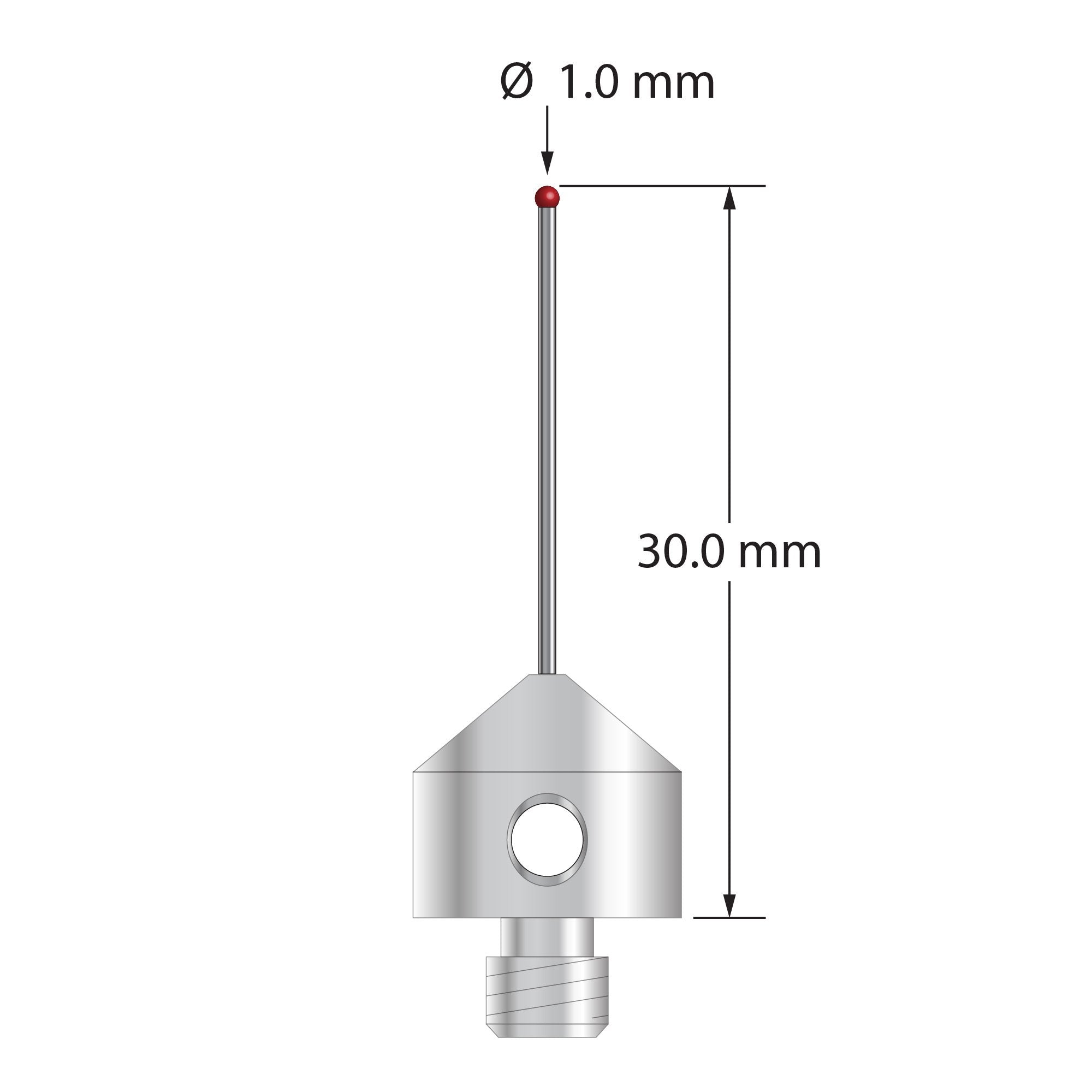 AFG-1030-DS.7 M5 stylus with 1.0mm ruby ball, carbide stem, and stainless steel base by Q-Mark Manufacturing, Inc.