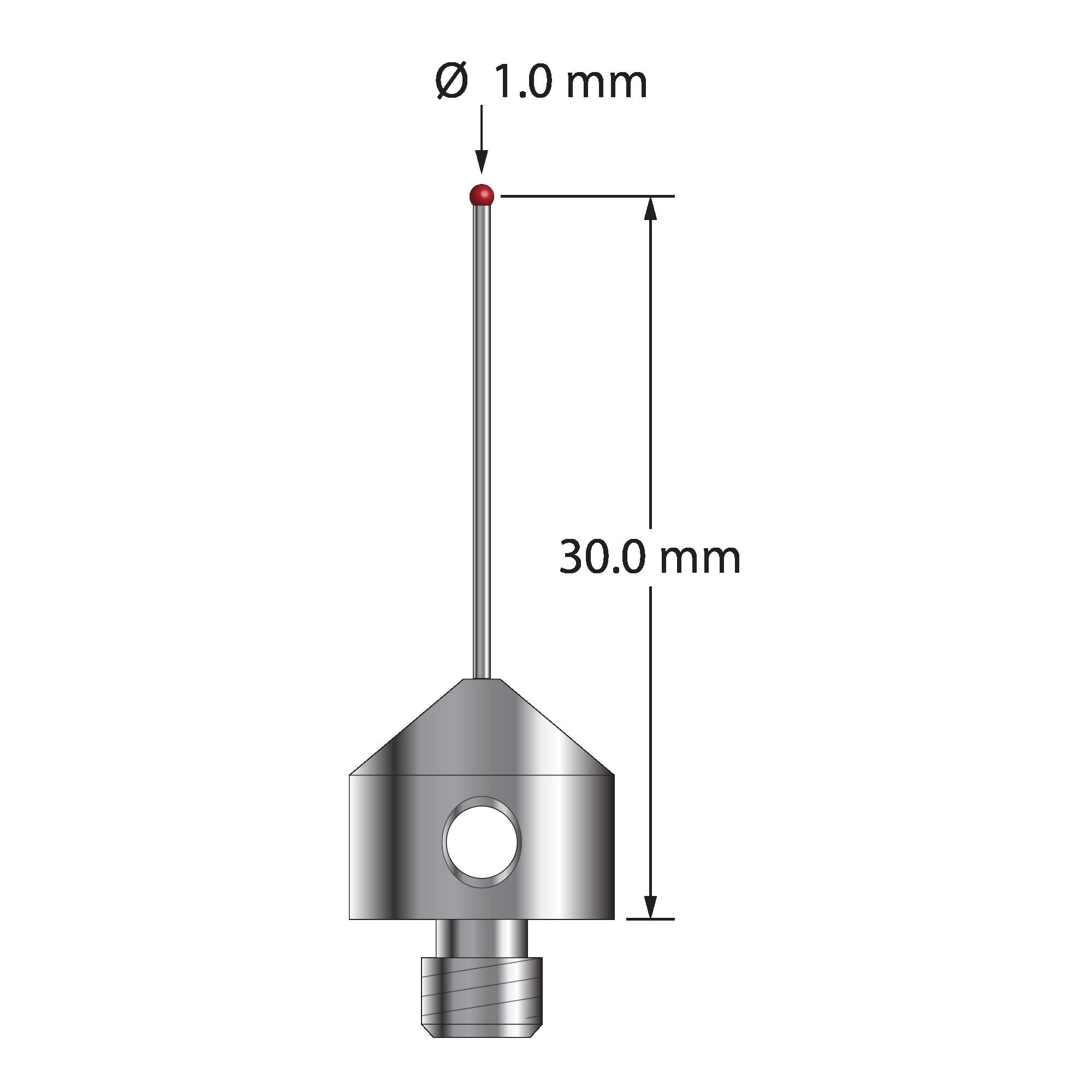 AFG-1030.5-DS.7 M5 stylus with 1.0mm ruby ball, carbide stem, and stainless steel base by Q-Mark Manufacturing, Inc.