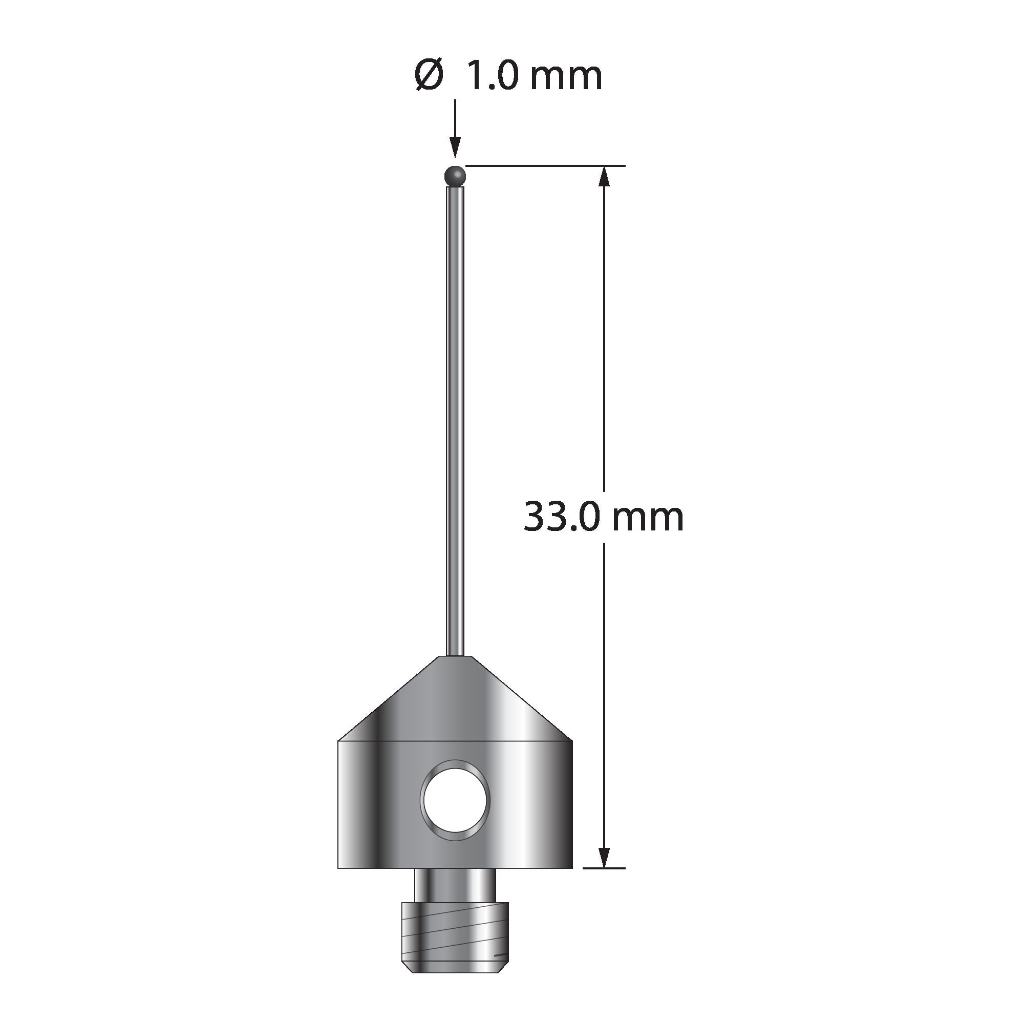 AFG-1033-DS.8-SN M5 stylus with 1.0mm silicon nitride ball and stainless steel base, 33.0mm long by Q-Mark Manufacturing, Inc.