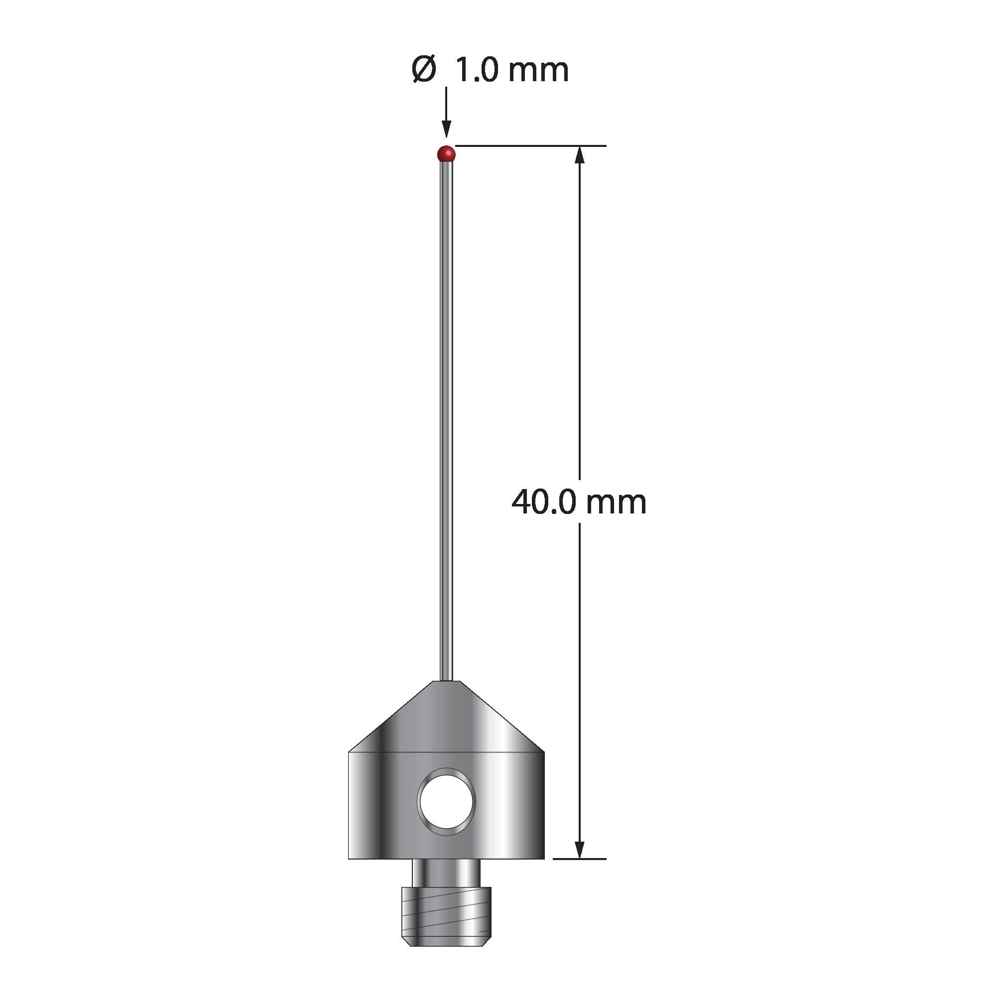 AFG-1040-DS.7 M5 stylus with 1.0mm ruby ball, carbide stem, and stainless steel base, 40.0mm long by Q-Mark Manufacturing, Inc.