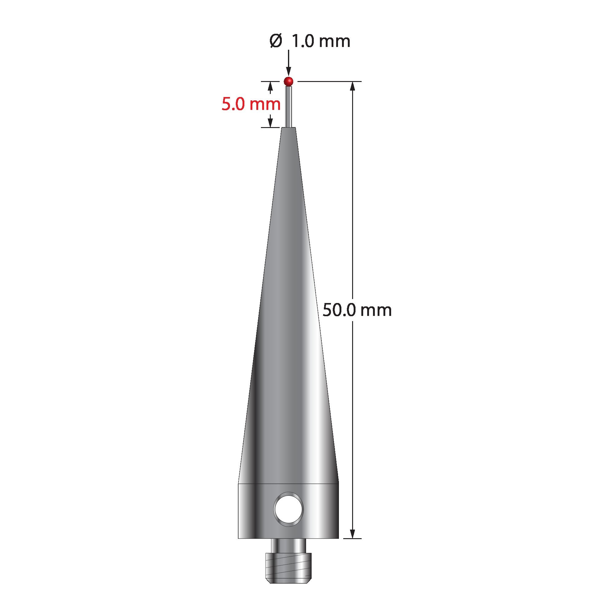 AFG-1050.5 M5 stylus with 1.0mm ruby ball, carbide stem, and stainless steel base by Q-Mark Manufacturing, Inc.
